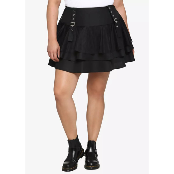 Hot Topic Dresses & Skirts - NWT Hot Topic Black Buckle Tiered Skirt Tulle Mesh Gothic Dark Academia Anime 3X